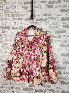 Vintage Vibe Laura Ashley Bold Floral Snap Front Utility Jacket 2X